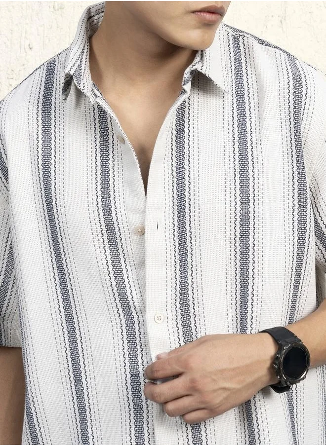 Hubberholme Beige Shirt for Men, Cotton-Poly Comfort