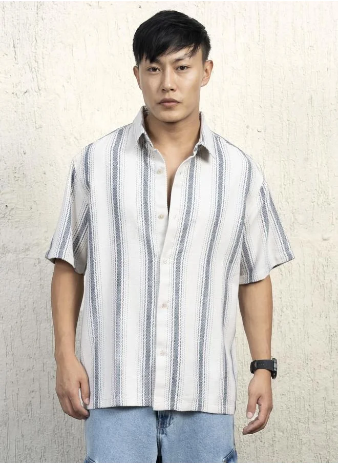 Hubberholme Beige Shirt for Men, Cotton-Poly Comfort