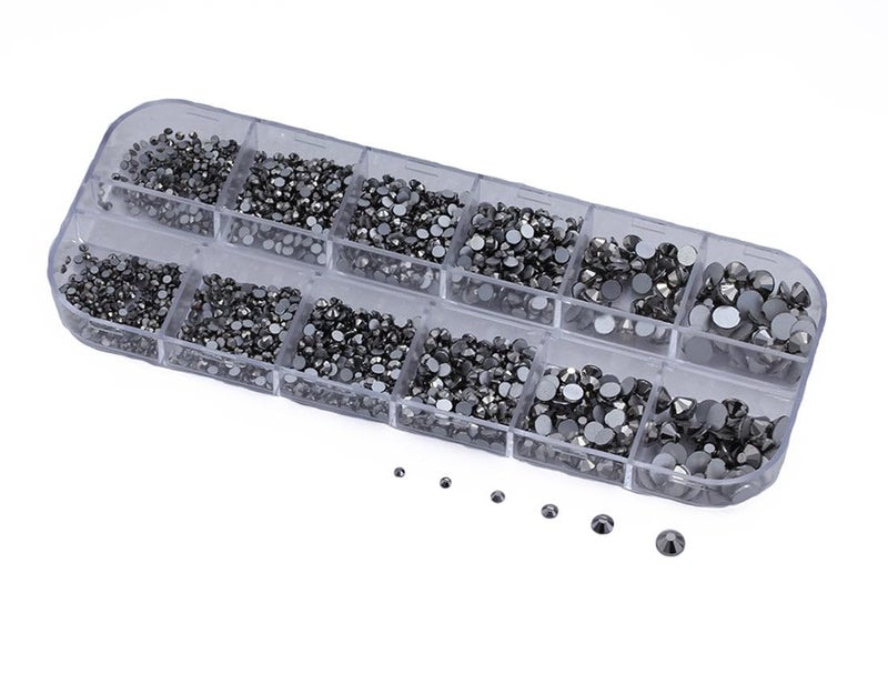 Over 2100 Pieces Gray Mineral Ash Flat Back Glass Rhinestones Crystals for Nail Art Kit 6 Sizes 14mm 48mm