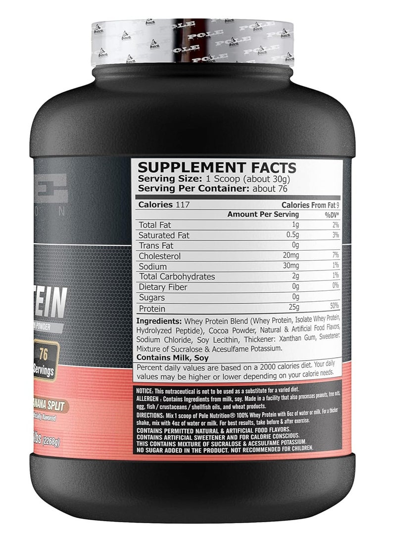 POLE NUTRITION - 100% Whey Protein, 25 Grams Of Protein For Muscle Support And Recovery - American Banana Split, 5lbs - 76 Servings - Image 1