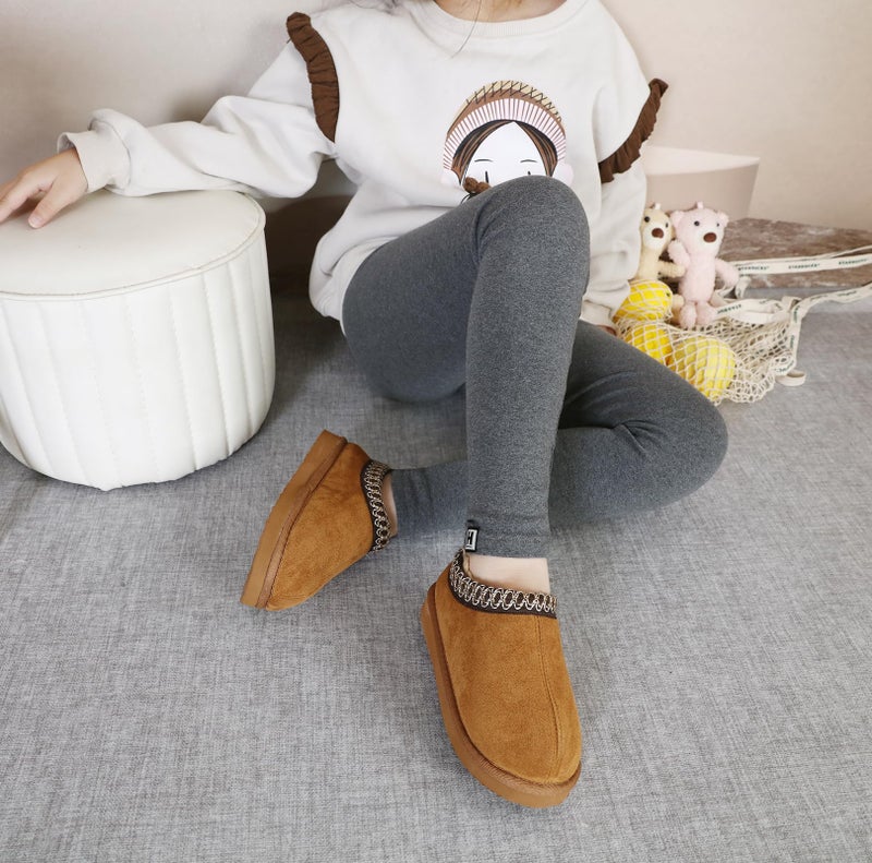SMajong Kids Slippers Plush Warm Girls Fuzzy House Slippers Boys Platform Slipper Slip-on Shoes Winter Indoor Outdoor Black Brown 10 Little Kidï¼ˆSole Size 29 - Image 2