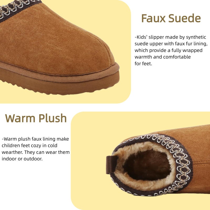 SMajong Kids Slippers Plush Warm Girls Fuzzy House Slippers Boys Platform Slipper Slip-on Shoes Winter Indoor Outdoor Black Brown 10 Little Kidï¼ˆSole Size 29 - Image 4