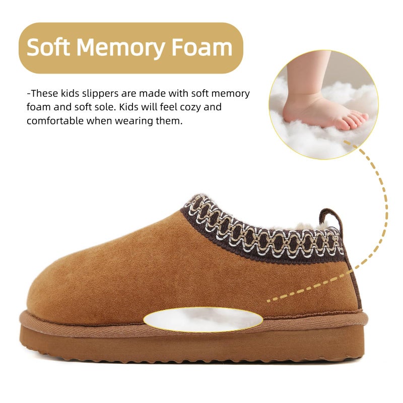 SMajong Kids Slippers Plush Warm Girls Fuzzy House Slippers Boys Platform Slipper Slip-on Shoes Winter Indoor Outdoor Black Brown 10 Little Kidï¼ˆSole Size 29 - Image 3