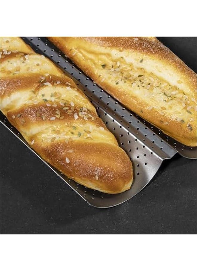 HOOKOR Nonstick Baguette Pans for French Bread Baking, PerforatedBaguettes Bakery Tray Perforated Bread Tray Baguette Baking Tray Bake Mold Toast Cooking Oven Toaster Pan (2 Wave)  - Image 2