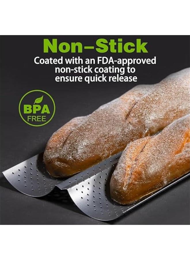 HOOKOR Nonstick Baguette Pans for French Bread Baking, PerforatedBaguettes Bakery Tray Perforated Bread Tray Baguette Baking Tray Bake Mold Toast Cooking Oven Toaster Pan (2 Wave)  - Image 5