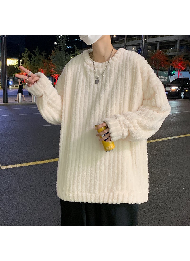 Generic Autumn Winter New Mens Thickened Fleece Sweatshirt Round Neck Pullover American Style Vintage Solid Color Couple Jacket Brown  - Image 2
