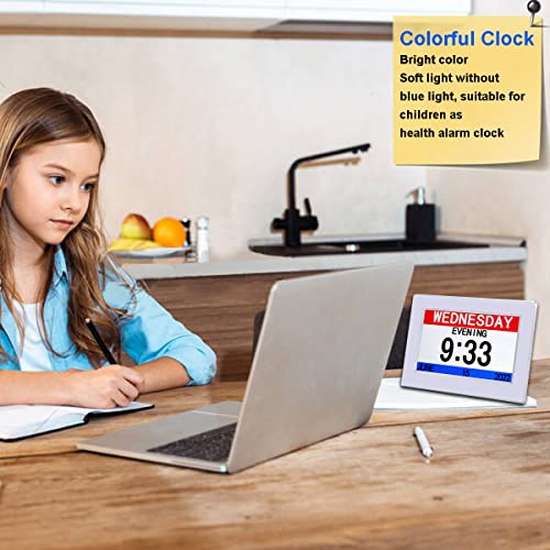 AINFTIME DST Clock with Day and Date for Elderly-3 Display Digital Calendar Alarm Day Dementia Alzheimers Clock with Extra Large Display (7in White) - Image 4