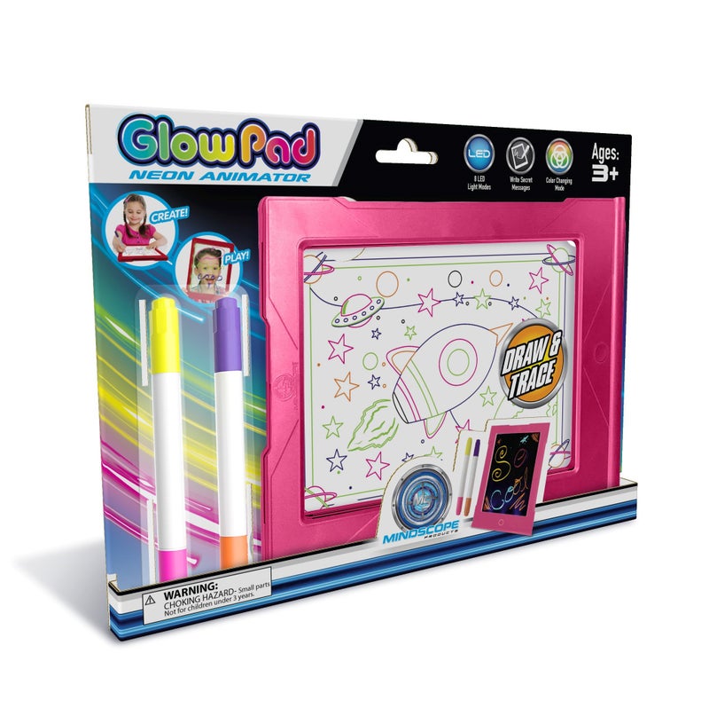 Mindscope Light Up LED Glow PAD Writing Board Pink Animator with Glow Markers - Image 4