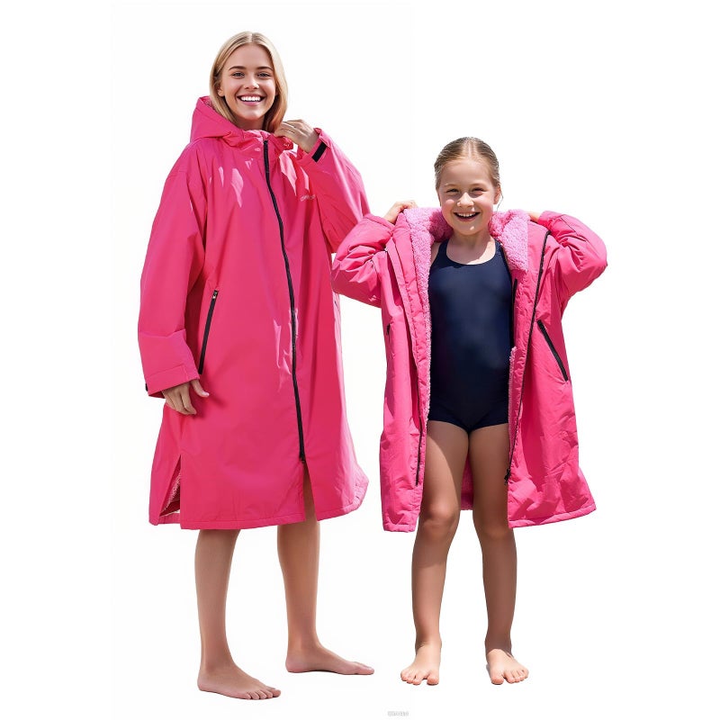 Owntop Swim Parka Men, Waterproof Surf Poncho, Warm Sherpa Lining, Oversized Hooded Changing Robe Swimming Coat for Beach Pool (Pink, XL) - Image 4