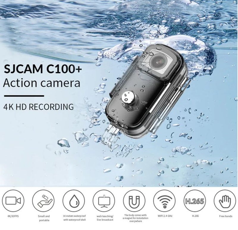 Sjcam C100 Plus Action Camera 4K Waterproof 30m 2.4G WiFi Mini Sports Camera Black - Image 1