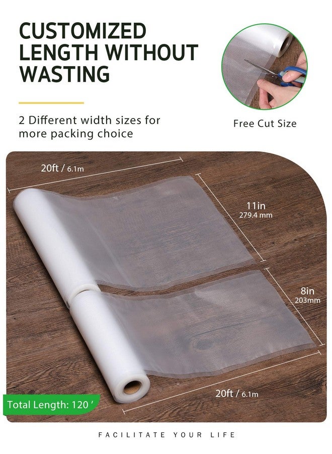 Syntus Vacuum Sealer Bags, 6 Pack 3 Rolls 11" x 20' and 3 Rolls 8" x 20' Commercial Grade BPA Free Bag Rolls, Food Vac Bags for Storage, Meal Prep or Sous Vide - Image 2