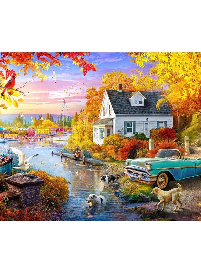 سبرينغبوك لعبة الألغاز المكونة من 1000 قطعة "Lakeside Fall Retreat" للكبار تأخذك في رحلة رائعة إلى ضفاف البحيرة - Image 1