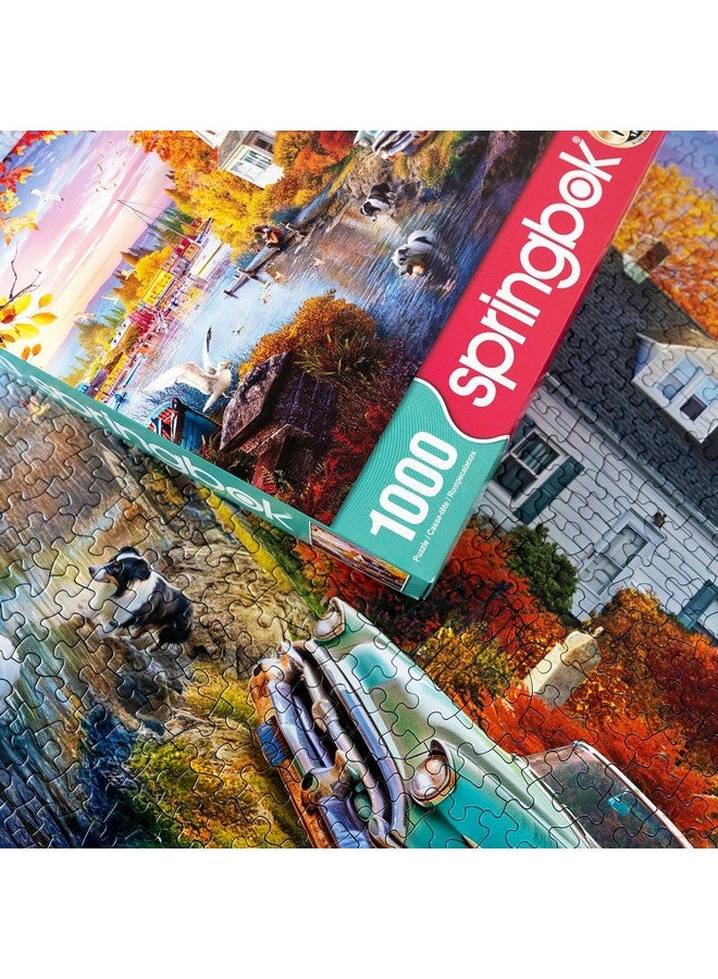 سبرينغبوك لعبة الألغاز المكونة من 1000 قطعة "Lakeside Fall Retreat" للكبار تأخذك في رحلة رائعة إلى ضفاف البحيرة - Image 5