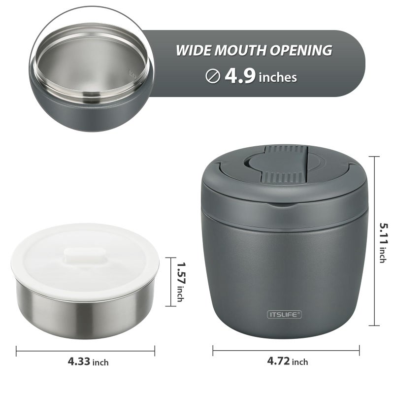 Itslife 32oz Insulated Soup Thermos, Vacuum Stainless Steel Food Jar for Hot & Cold Food, Leakproof Wide Mouth Lunch Container with Spoon, Grey - Image 5
