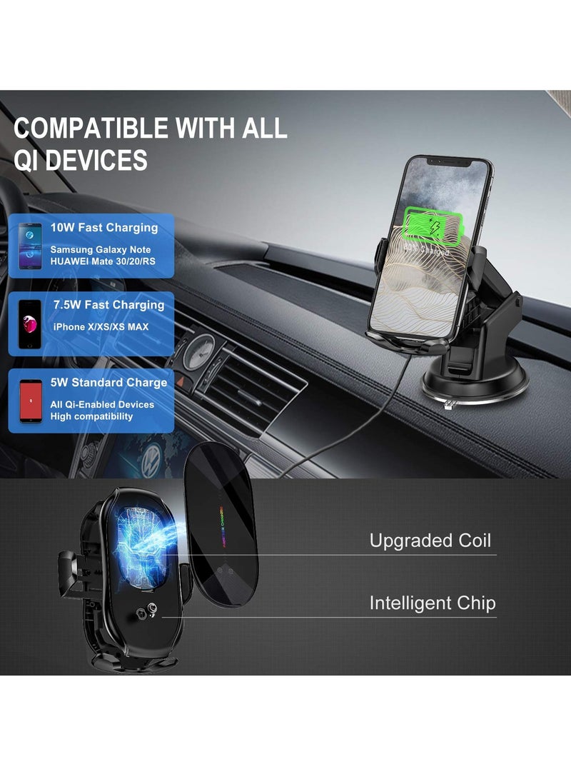 KASTWAVE Wireless Car Charger,15W Qi Fast Charging Auto-Clamping Car Phone Holder, Air Vent Windshield Dashboard Car Phone Mount, Long Arm Suction Cup Phone Holder for iPhone or Android Phone - Image 2