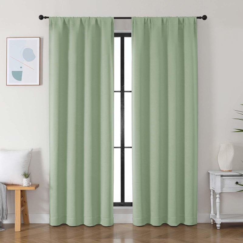 Simplebrand Ava Light Green Blackout Curtains for Bedroom 84 Inch Length 2 Panels Set, Solid Thermal Insulated Privacy Nursery Window Treatment Curtains Blackout Drapes, W40 x L84 Inch, Light Green - Image 1
