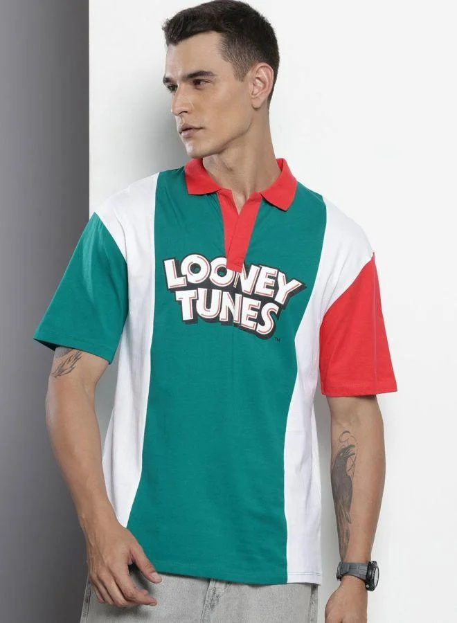 ذا انديان كراج كو Men Boxy Fit Bugs Bunny Printed Polo Neck Half Sleeves T-Shirt