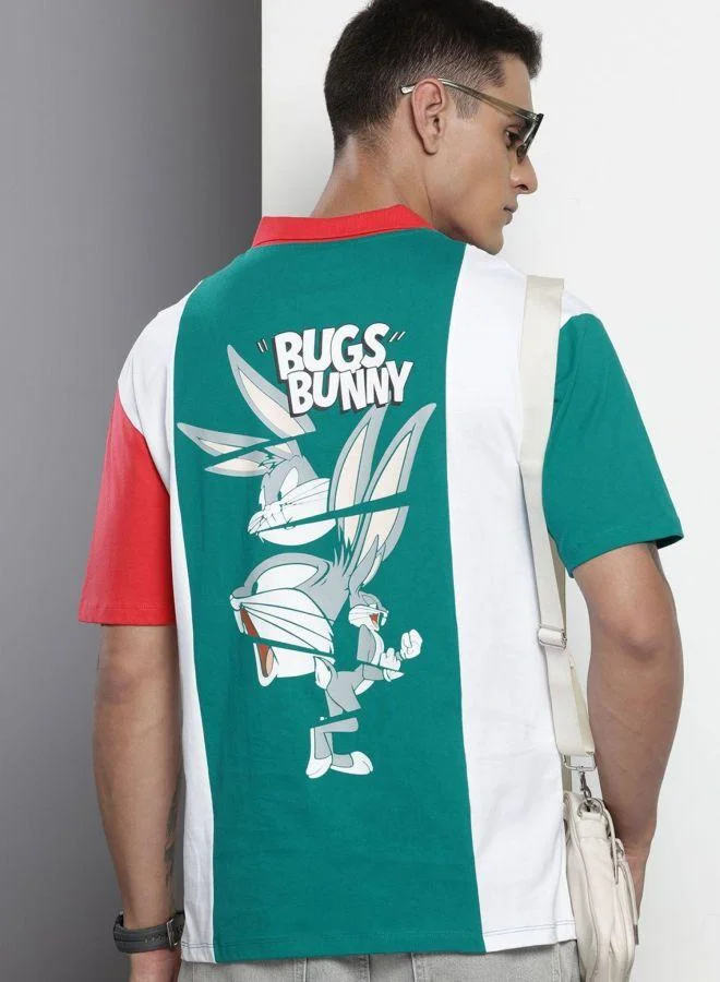 ذا انديان كراج كو Men Boxy Fit Bugs Bunny Printed Polo Neck Half Sleeves T-Shirt