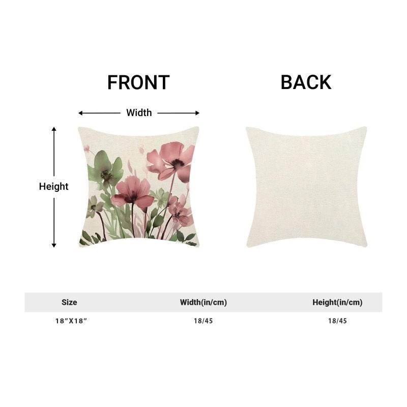 Floral Pillow Cover 18x18 Inch Set Of 2 Sage Green Pink Floral Linen Blend Cushion Cover - Hidden Zipper Fade-Resistant For Living Room Sofa Spring Decor Refresh - Image 3