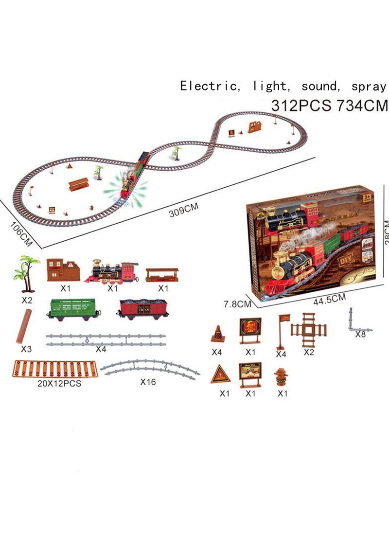312pcs, 734cm Electric Spray Train Track Toy, Motorized Railway Assembly Set, Suitable For Children Aged 3 And Above  - Image 1