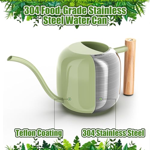Green Moon Watering Can Indoor Plants 12L41oz Sage Green Water Can Indoor Metal Small Water Can Pot with Long Spout for House Bonsai Plants Garden Flower Decorative - Image 3