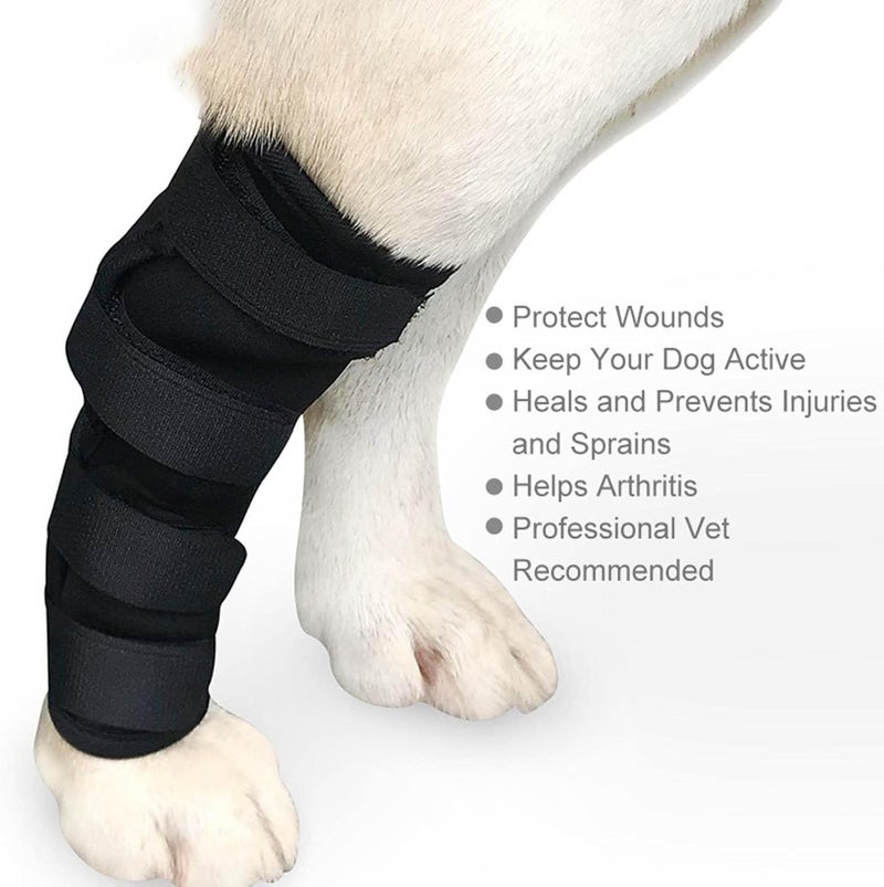 Leg Elbow Brace Protector Dog Support Leg Brace Pet Elbow Knee Pad Sprain Protection Hock Joint Compression Wrap Secure Straps Shock Absorbing, Black, XL - Image 1