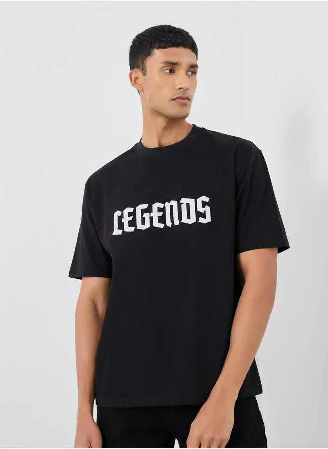 ستايلي Styli Slogan Print Crew Neck Oversized T-Shirt