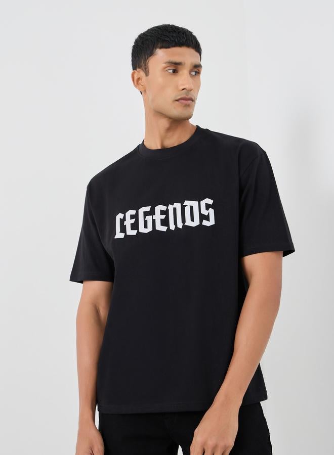 Styli Slogan Print Crew Neck Oversized T-Shirt - Image 1