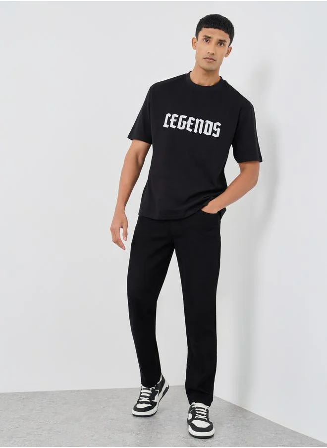ستايلي Styli Slogan Print Crew Neck Oversized T-Shirt