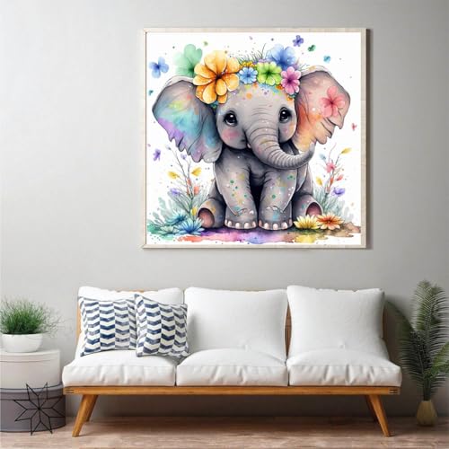 HOIYLDS Cute Elephant Diamond Art Painting Kits for Adults - Round Full Drill Diamond Dots Paintings for Beginners, 5D Paint with Diamonds Pictures Gem Art Painting Kits DIY Crafts Project Kits 14x14inch - Image 2
