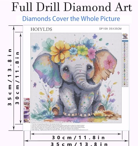 HOIYLDS Cute Elephant Diamond Art Painting Kits for Adults - Round Full Drill Diamond Dots Paintings for Beginners, 5D Paint with Diamonds Pictures Gem Art Painting Kits DIY Crafts Project Kits 14x14inch - Image 4