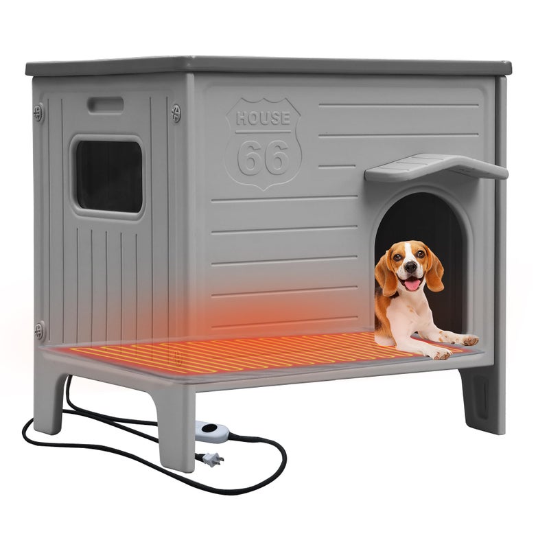 Rockever Heated Dog House Outdoor Indoor for Small Medium Dogs, Insulated Dog House with Heating Pad, Plastic Elevated Outdoor Dog House Waterproof Dog Kennel, Clean Easily(M & Heating Mat) - Image 1