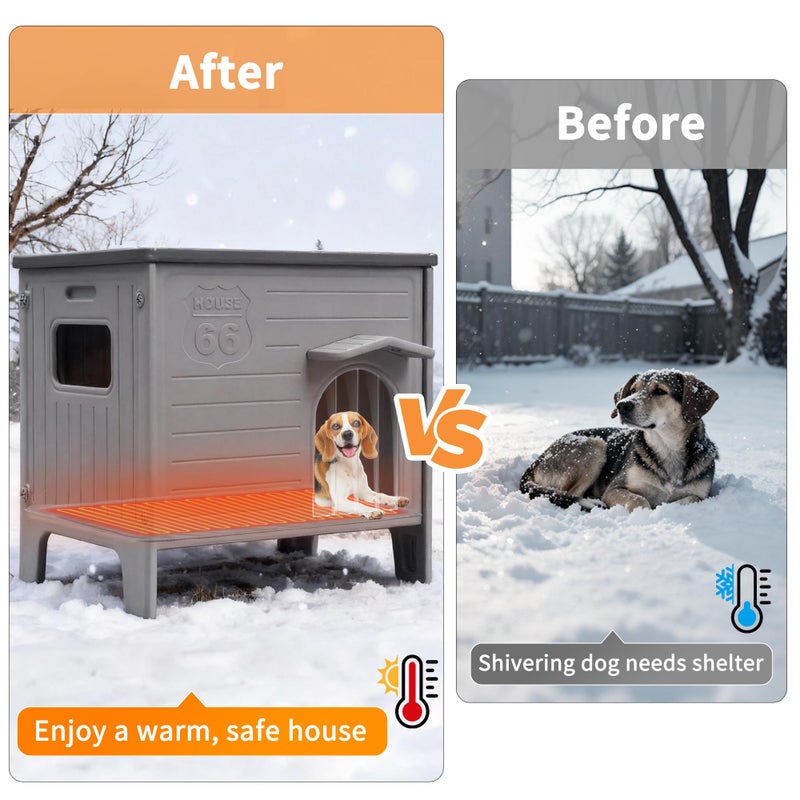 Rockever Heated Dog House Outdoor Indoor for Small Medium Dogs, Insulated Dog House with Heating Pad, Plastic Elevated Outdoor Dog House Waterproof Dog Kennel, Clean Easily(M & Heating Mat) - Image 5