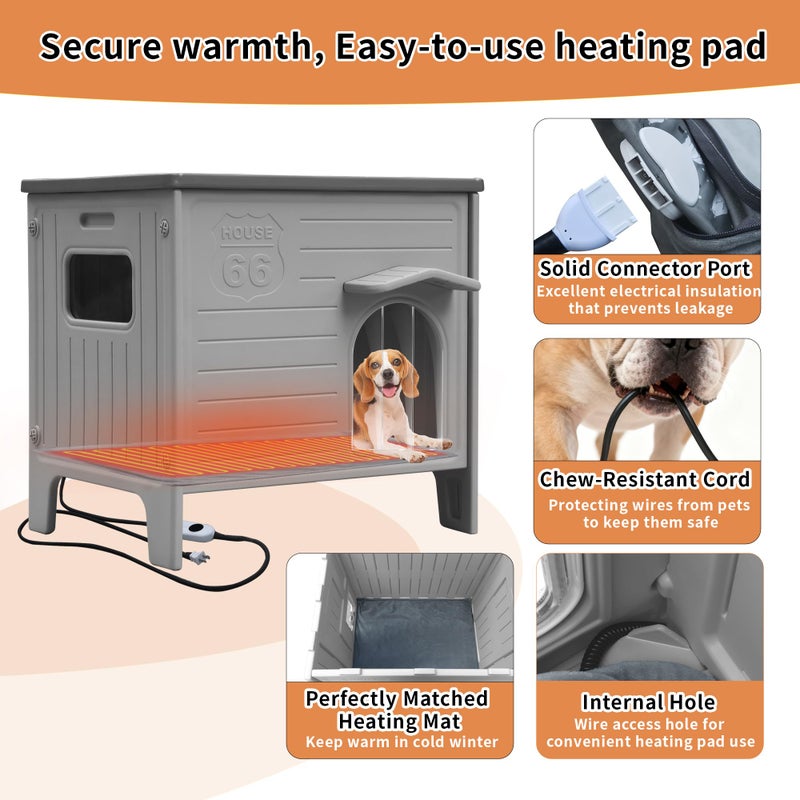 Rockever Heated Dog House Outdoor Indoor for Small Medium Dogs, Insulated Dog House with Heating Pad, Plastic Elevated Outdoor Dog House Waterproof Dog Kennel, Clean Easily(M & Heating Mat) - Image 3