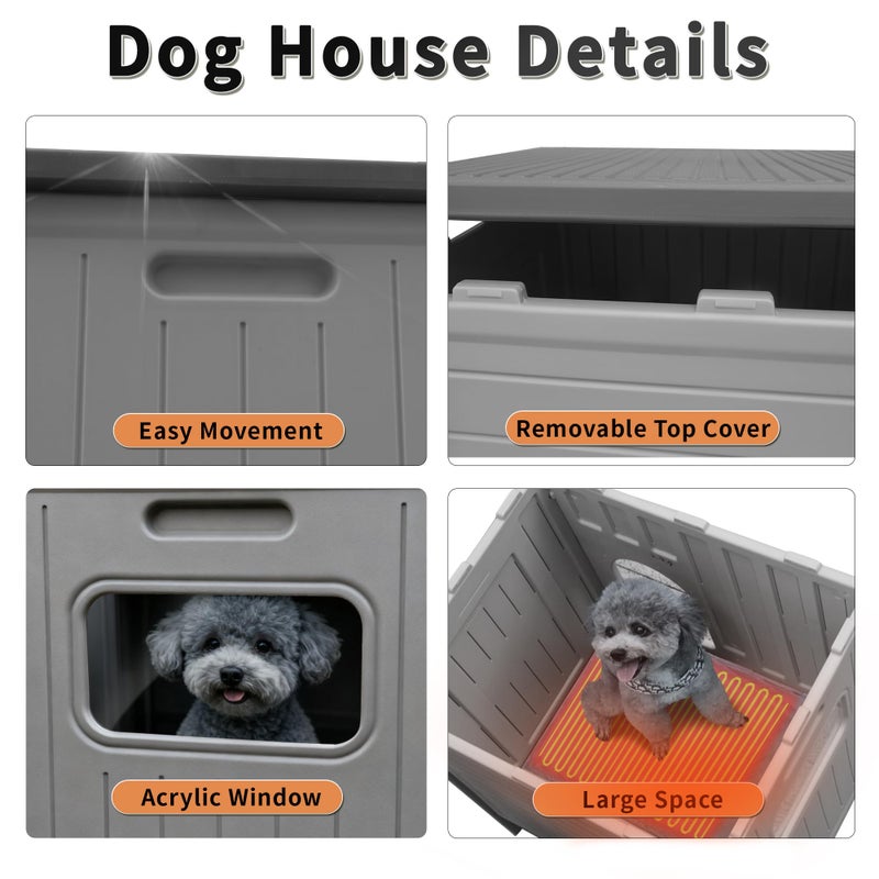 Rockever Heated Dog House Outdoor Indoor for Small Medium Dogs, Insulated Dog House with Heating Pad, Plastic Elevated Outdoor Dog House Waterproof Dog Kennel, Clean Easily(M & Heating Mat) - Image 4