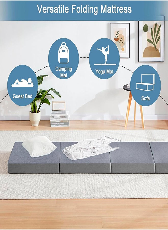 RATSAW - Folding Mattress Thick Medical Foam Mattress Topper 4 Folding Guest Mat Portable Mattress with Breathable Washable Cover for Single Bed Floor Camping Playroom Nap - Image 1