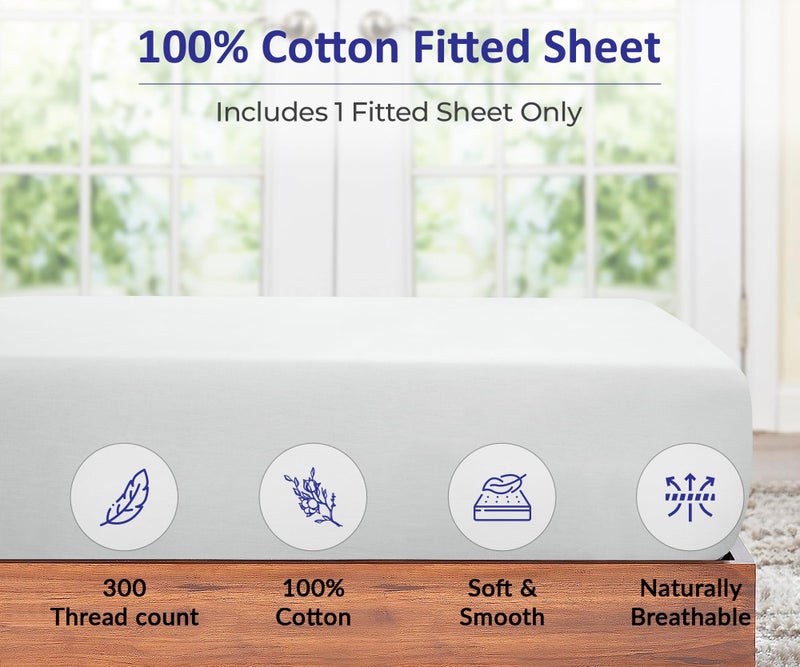 ROYALE LINENS 300 Thread Count 100% Long Staple Combed Cotton Fitted Sheet Queen - Super Soft Deep Pocket Bottom Sheet - Fitted Sheets Only - Elastic Sheets (Queen, White) - Image 3