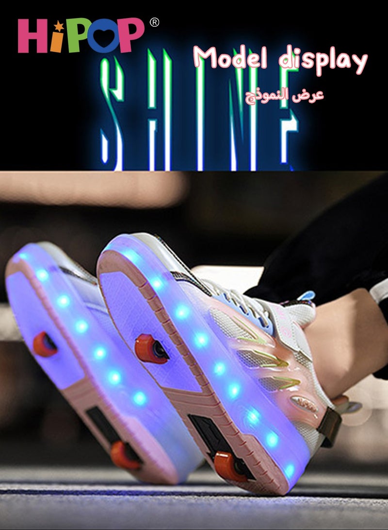 HIPOP Unisex Roller Skate Shoes with USB Charging Colorful Lights,LED Flash Light Shiny Sneaker Skate Shoes,Fashional Girls Boys Roller Shoes,Retractable Double Wheels Skate Shoes for Kids and Adults - Image 2