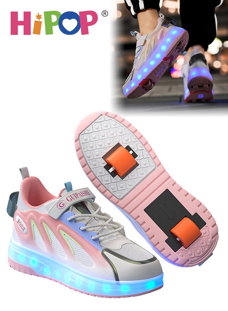 HIPOP Unisex Roller Skate Shoes with USB Charging Colorful Lights,LED Flash Light Shiny Sneaker Skate Shoes,Fashional Girls Boys Roller Shoes,Retractable Double Wheels Skate Shoes for Kids and Adults - Image 1