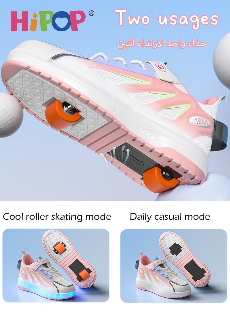 HIPOP Unisex Roller Skate Shoes with USB Charging Colorful Lights,LED Flash Light Shiny Sneaker Skate Shoes,Fashional Girls Boys Roller Shoes,Retractable Double Wheels Skate Shoes for Kids and Adults - Image 3