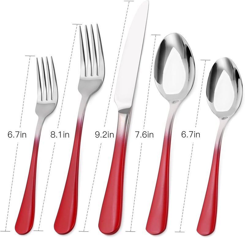 Bysta Silverware Set Bysta 40Piece Stainless Steel Flatware Set Kitchen Utensil Set Service for 8 Tableware Cutlery Set for Home and Restaurant Mirror Polished Dishwasher Safe Gradient Red - Image 2