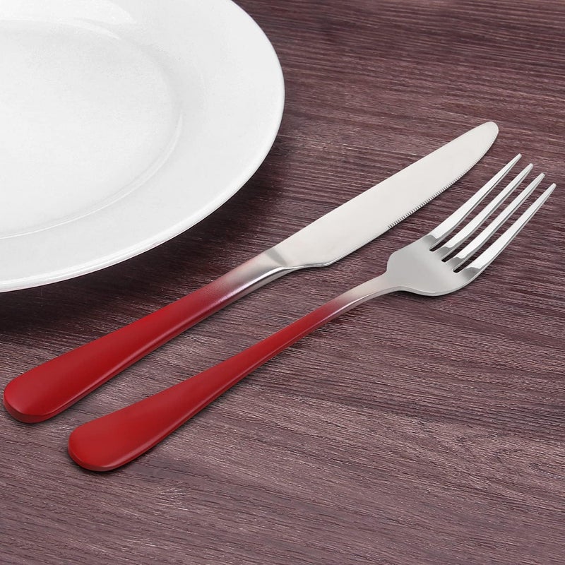 Bysta Silverware Set Bysta 40Piece Stainless Steel Flatware Set Kitchen Utensil Set Service for 8 Tableware Cutlery Set for Home and Restaurant Mirror Polished Dishwasher Safe Gradient Red - Image 5