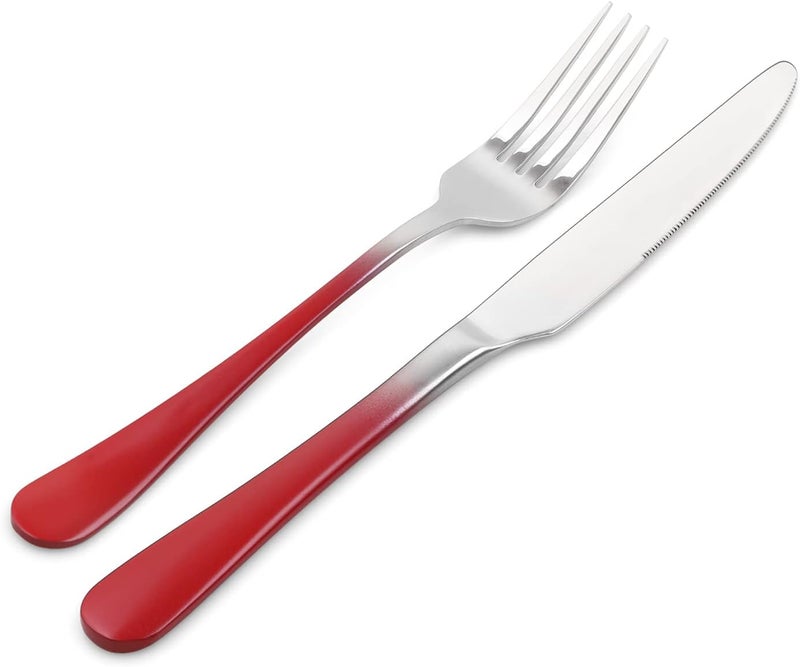 Bysta Silverware Set Bysta 40Piece Stainless Steel Flatware Set Kitchen Utensil Set Service for 8 Tableware Cutlery Set for Home and Restaurant Mirror Polished Dishwasher Safe Gradient Red - Image 3