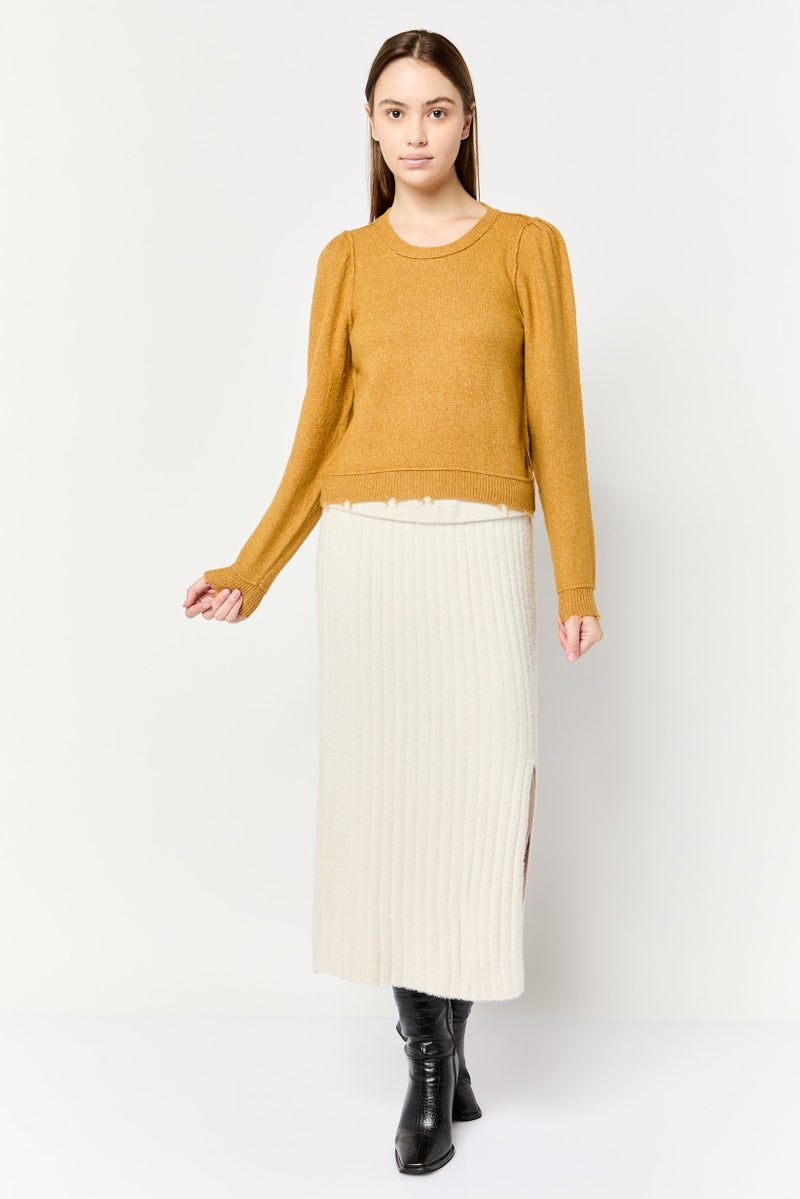 Aerie Women Crew Neck Textured Sweaters, Rust - Image 2