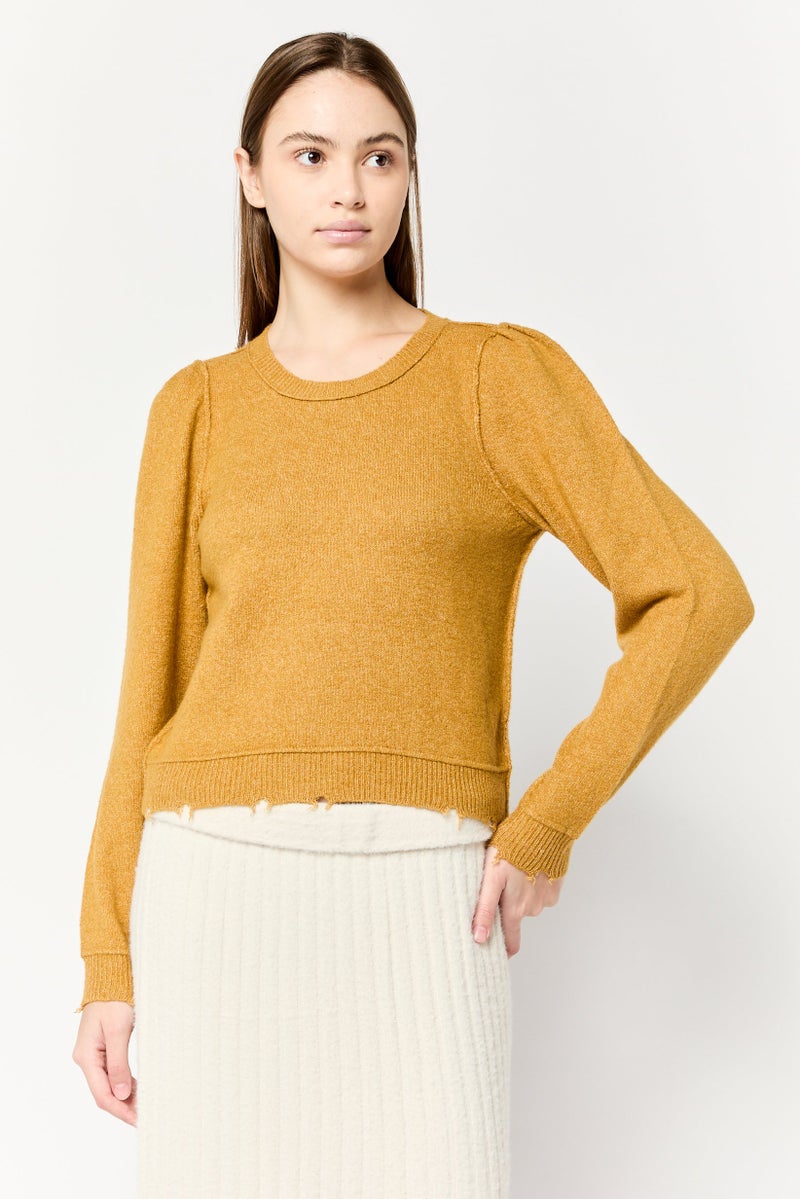 Aerie Women Crew Neck Textured Sweaters, Rust - Image 1