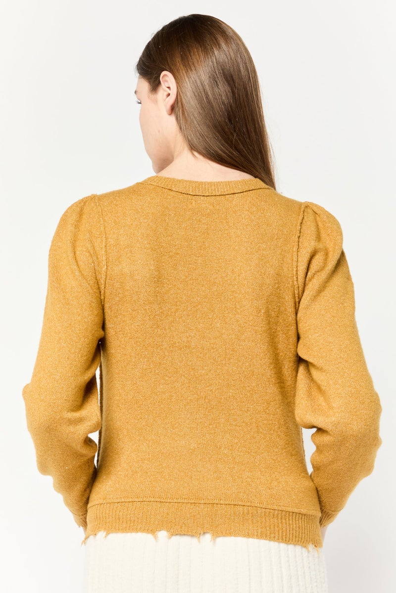 Aerie Women Crew Neck Textured Sweaters, Rust - Image 4