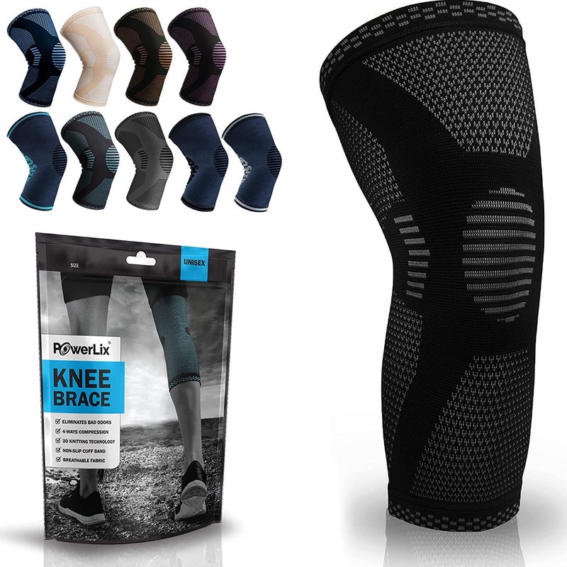 POWERLIX Leg Sleeve Best Knee Brace for Leg Pain for Men Women Knee Support for Running Basketball Volleyball Weightlifting Gym Workout Sports Black Small
