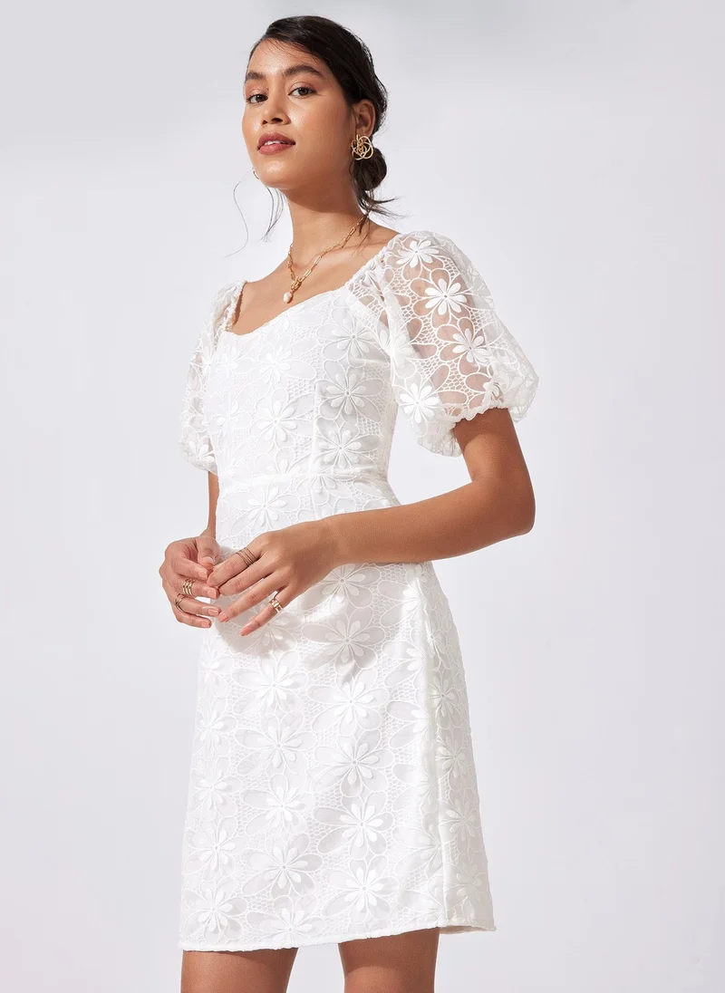 The Label Life Floral Sheer Puff Sleeve Dress