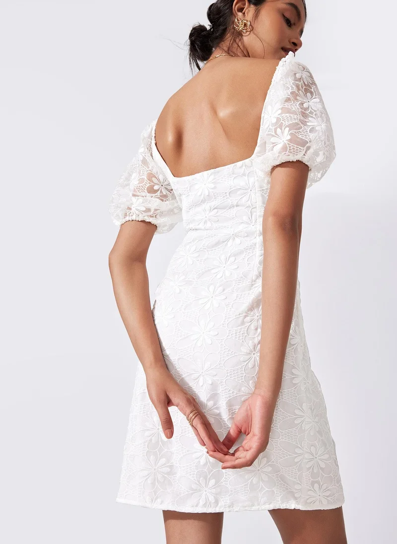 The Label Life Floral Sheer Puff Sleeve Dress