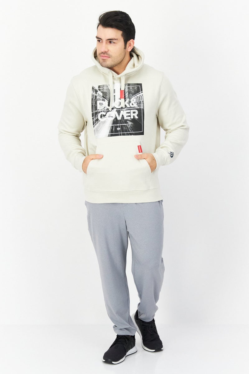 DUCK AND COVER Men Hooded Long Sleeve Graphic Print Sweatshirt, Beige - Image 3